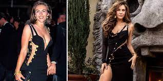 Law donning her one infamous versace gown, would she ever consider rocking the frock again? Elizabeth Hurley Recreates Famous Versace Pin Dress And Reveals What It Means To Her