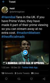 Just Found This Tweet Wonderful News For Uk Fannibals Amazon Prime Have All 3 Seasons Of Hannibal Streaming Right Now For Subscribers Of The Platform Go Get It Watched Lol Hannibaltv La trama di hannibal (2013). news for uk fannibals amazon prime