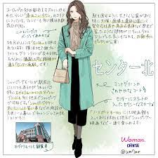 センター北駅を女性に例えたらこんな街 ファッションのスケッチ ファッション 勉強 ファッションイラスト