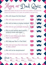 Printable Baby Shower Game Mom Or Dad Trivia Navy Blue And Hot Pink Lips And Mustache Printable Baby Shower Games Baby Shower Printables Baby Reveal Party