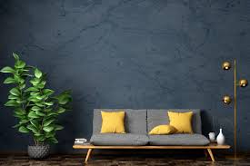 Light blue couch with a bold contrasting green plant in the living room. What Color Furniture Goes With Blue Walls 5 Suggestions With Pictures Home Decor Bliss
