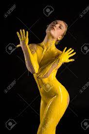 Nude Girl Artistic Portrait With Yellow Body Color Stock Photo, Picture and  Royalty Free Image. Image 90022106.