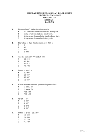 Subjek upsr matematik tahun 4 mengikut sukatan matapelajaran malaysia. Ujian Bulanan Ogos Matematik Tahun 4 Kertas 1 Mathematical Notation Elementary Mathematics