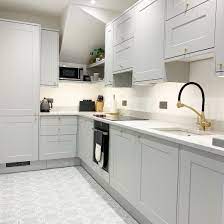 D vanity in dove grey with ceramic vanity top in white with white sink. Chelford Dove Grey Kitchen Kitchen Transformation Grey Shaker Kitchen Kitchen Cabinets