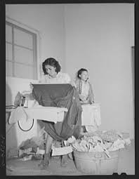 Ironing room, Robstown, Texas. FSA (Farm Security Administration) camp
