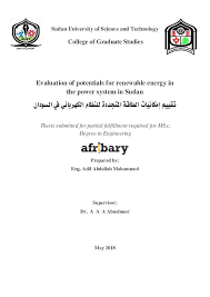 Evaluation of potentials for renewable energy in the power system in Sudan 