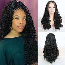 Box braids, now ladies we all get tired of the same hairstyle and messing with your hair everyday. Long Braided Curly Black Hair Synthetic Lace Front Wig For Women Box Braids Hair Ebay