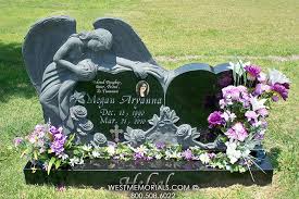 Helal Carved Angel Roses Heart Headstone In Granite Unusual Headstones Headstones Memorial Garden Stones
