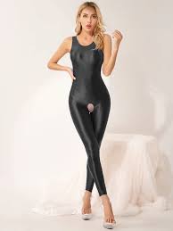 Women Glossy Solid Color Sexy Open Crotch Tights Jumpsuit Sleeveless Slim  Fit Bodysuit Leggings Nightwear Catsuit Playwear - AliExpress