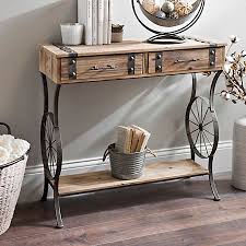 Rustic Bicycle Wheel Console Table Kirklands Metal Console Table Wood Sofa Table Dinning Tables And Chairs