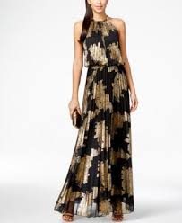 Msk Metallic Print Pleated Blouson Gown Reviews Dresses Women Macy S Maxi Dress Pleated Maxi Dress Review Dresses