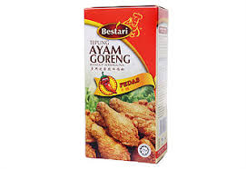 1 ekor ayam potong 12 ketul, 2 mangkuk minyak untuk mengoreng ayam, 1 senduk tepung bestari pedas, air secukup tepung menyaluti ayam, 1 mangkuk tepung bestari kering. Bestari Fried Chicken Coating Hot Spicy 150g Reviews