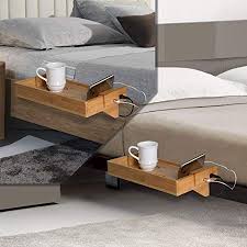 Amazon Com Bamboo Bedside Bed Shelf With Usb Ports To Charge Devices Powder Coated Attachable Removable Bedside Tray Table Kids Floating Nightstand Organi