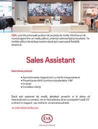 Organizarea și coordonarea atribuțiilor de administrare Sales Assistant Bucuresti Cluj Iasi Roman C A Moda Retail Aplica Pe Ejobs