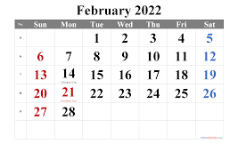 Printable 2021 february 2022 calendar. February 2022 Calendar With Holidays Printable Template No Tr22m2