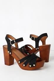 Talia Black Nubuck Wooden Platform Heels Platform Sandals Heels Platform Heels Sandals Heels