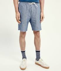 Scotch And Soda Trousers Fave Linen Organic Cotton Blend Beach Short Seaside Blue Melange 4206 The Little Green Bag