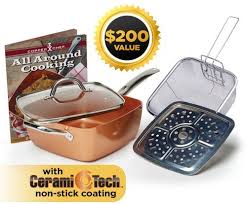 5 Piece Copper Chef Nonstick Square Induction Pan With Glass Lid Together With Fry Basket And Steam Rack Copper Chef Copper Chef Square Pan Copper Cooking Pan