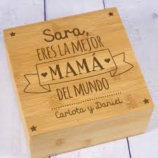 Caja De Te Grabada Para La Mejor Mama En Bambu