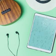 Download Free Guitar Earphones Plus Tablet Scene Mockup Tablet Ipad Mockup Psd Mockup