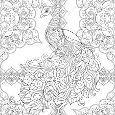 Peacock coloring pages are a fun way for kids of all ages, adults to develop creativity, concentration, fine motor skills, and color recognition. Peacock Bird Seamless Pattern Background Outline Hand Drawing Royalty Free Cliparts Vectors And Stock Illustration Image 134179154