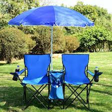 costway portable folding picnic double chair w umbrella table cooler beach camping chair walmart com in 2021 fishing umbrella beach patio beach camping