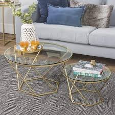 Enjoy free shipping on most stuff, even big stuff. Eloise Geometric Glass And Gold Nesting End Tables By Ember Interiors Walmart Com Nesting Coffee Tables Round Glass Coffee Table Gold Coffee Table
