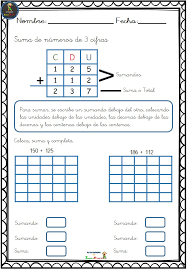 Sumas llevando con números de tres cifras. Fichas Para Trabajar Las Sumas Con 3 Cifras Sin Llevada Aprender Jugando