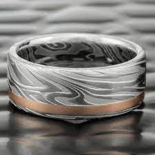Damascus Ring With Natural Wood Grain Pattern Premium Etsy Stainless Steel Wedding Bands Damascus Steel Wedding Band Mens Wedding Bands
