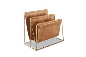 Porte Revue En Cuir Et Laiton Jorgen Marron Et Dore Porte Revue Laiton Cuir