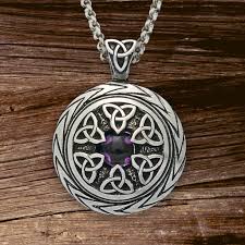 Wonderful Triquetra Pendant With Amethyst Charmed Symbol With Chain Pellets fire in a triquetra shape. wonderful triquetra pendant with amethyst charmed symbol with chain