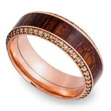 Garden Wall 14k Rose Gold Diamond Mens Band With Cocobolo Inlay Mens Wedding Rings Wooden Rings Engagement Mens Wooden Wedding Bands