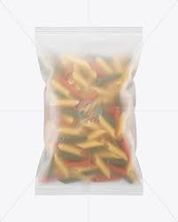 Frosted Plastic Bag With Tricolor Penne Pasta Mockup In Bag Sack Mockups On Yellow Images Object Mockups