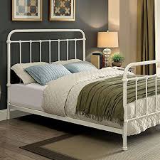Iria Contemporary Vintage Style Rustic White Finish King Size Bed Frame Set White Metal Bed Bed Frame Sets Twin Size Bed Frame