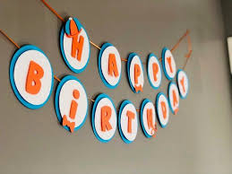 Handmade Diy Birthday Decoration At Home Blippi Inspired 3d Layered Wall Birthday Banner Handmade Diy Birthday Banner Orange Birthday Birthday Banner