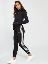 Womens Black And Gold Adidas Tracksuit Badge Of Sport 3 Stripe Hooded Tracksuit Black Tracksuit Women Fashion Addidas Outfit Tracksuit Women