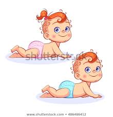 Draw an inverted triangle with two lines at both sides for the nose. Baby Boy And Baby Girl In Diapers Lying On Stomach And Looks Up Cartoon Vector Set Of Two Kids Characters Isol Baby Cartoon Drawing Baby Cartoon Baby Painting