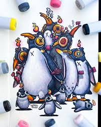 Gawx Art On Instagram Crazy Penguins Taking Care Of Their Lil Crazy Penguins I M Really Happy With How This One T Doodle Art Drawing Doodle Art Marker Art