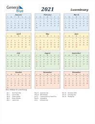 Calendar 2021 for excel landscape, 2 pages, days aligned. 2021 Luxembourg Calendar With Holidays