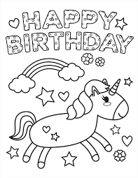 Birthday cake coloring page from happy birthday category. Printable Unicorn Happy Birthday Coloring Page