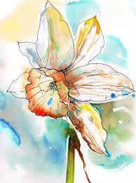 Daffodil With Watercolor Watercolor And Ink Watercolor Flowers Paintings Watercolor Flowers