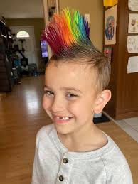 Sent to us from Jessica Little man demanded a rainbow for his Mohawk this  time 🙂 🌈 For those asking about the color brand- I like to mix and play a  lot