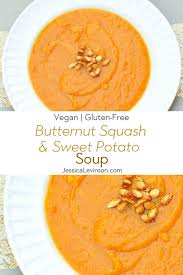 Smooth And Creamy Roasted Butternut Squash Sweet Potato Soup Is The Perfect Way To Start Your Butternut Squash Sweet Sweet Potato Soup Sweet Potato Soup Vegan
