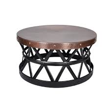 Its metal base and moderately scaled, canted upright legs give this coffee table unique, industrial contemporary design. Contemporary Round Hammered Copper Coffee Table Wooden It Be Nice