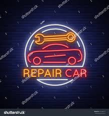 Car Service Repair Logo Vector Neon Sign Emblem Vector Illustration Car Repair Shiny Signboard For Garage For Auto Repair A Flaming Auto Repair Repair Car