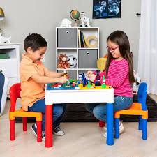 3 In 1 Kids Building Block Activity Play Table Set W Storage 2 Chairs Building For Kids Block Table Play Table
