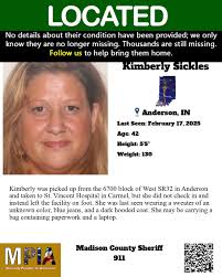 UPDATE LOCATED Kimberly was picked up from the 6700 block of West SR32 in  Anderson and taken to St. Vincent Hospital in Carmel, but she did not check  in and instead left