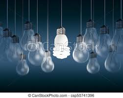 Glowing Bright Light Bulb Among Others Different And Leadership Concept