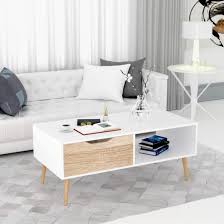 I have a black tv stand made of wood and heavy oak tables. George Oliver Drawer Tea Table Wooden Coffee Tables Living Room Tv Stand Console Table Sofa Side Table 2 Tier With Storage Shelf And 1 Drawer Modern Furniture For Home Office White 39 4 X 19 7 X