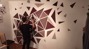 How To Paint A Perfect Geometric Wall Easy Painting Youtube Geometric Wall Paint Wall Painting Wall Paint Designs